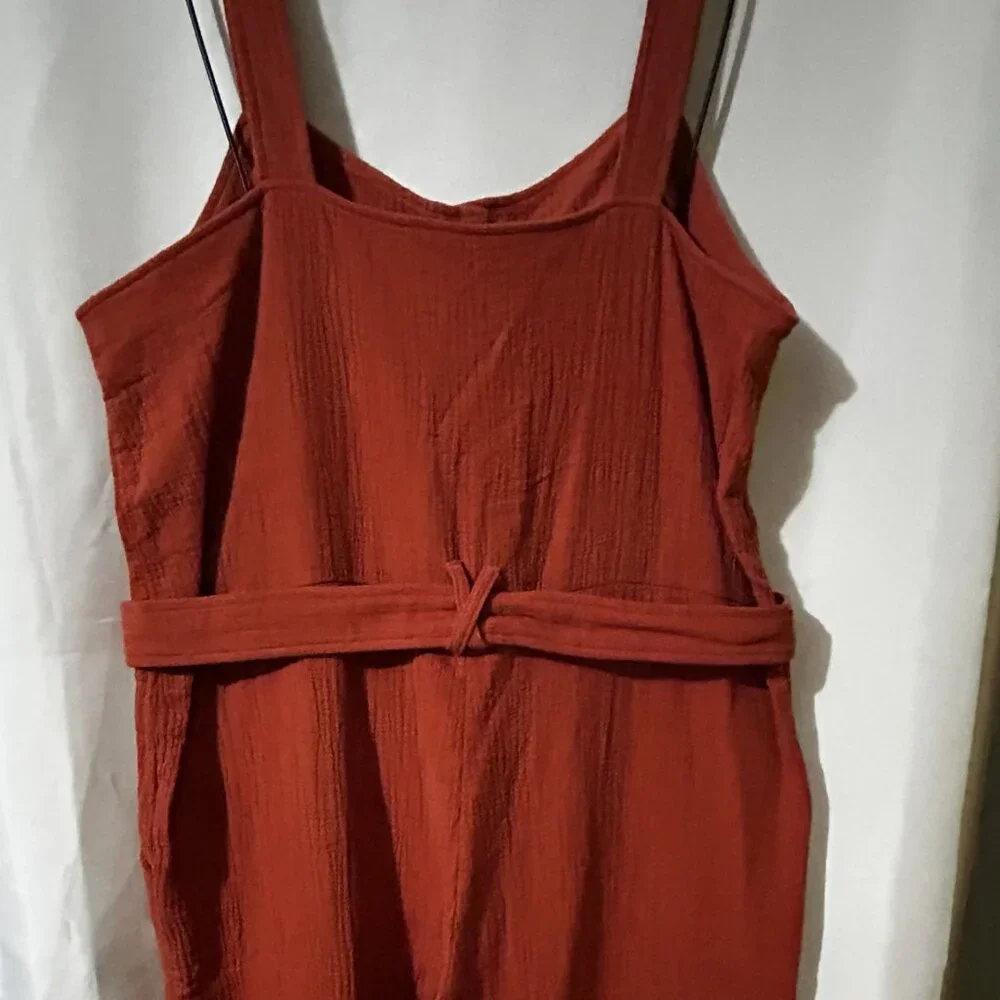 Tea n Rose Burnt Orange Utility/Boho/Minimalist Jumpsuit XL 100% Cotton NWOT - Picture 7 of 12